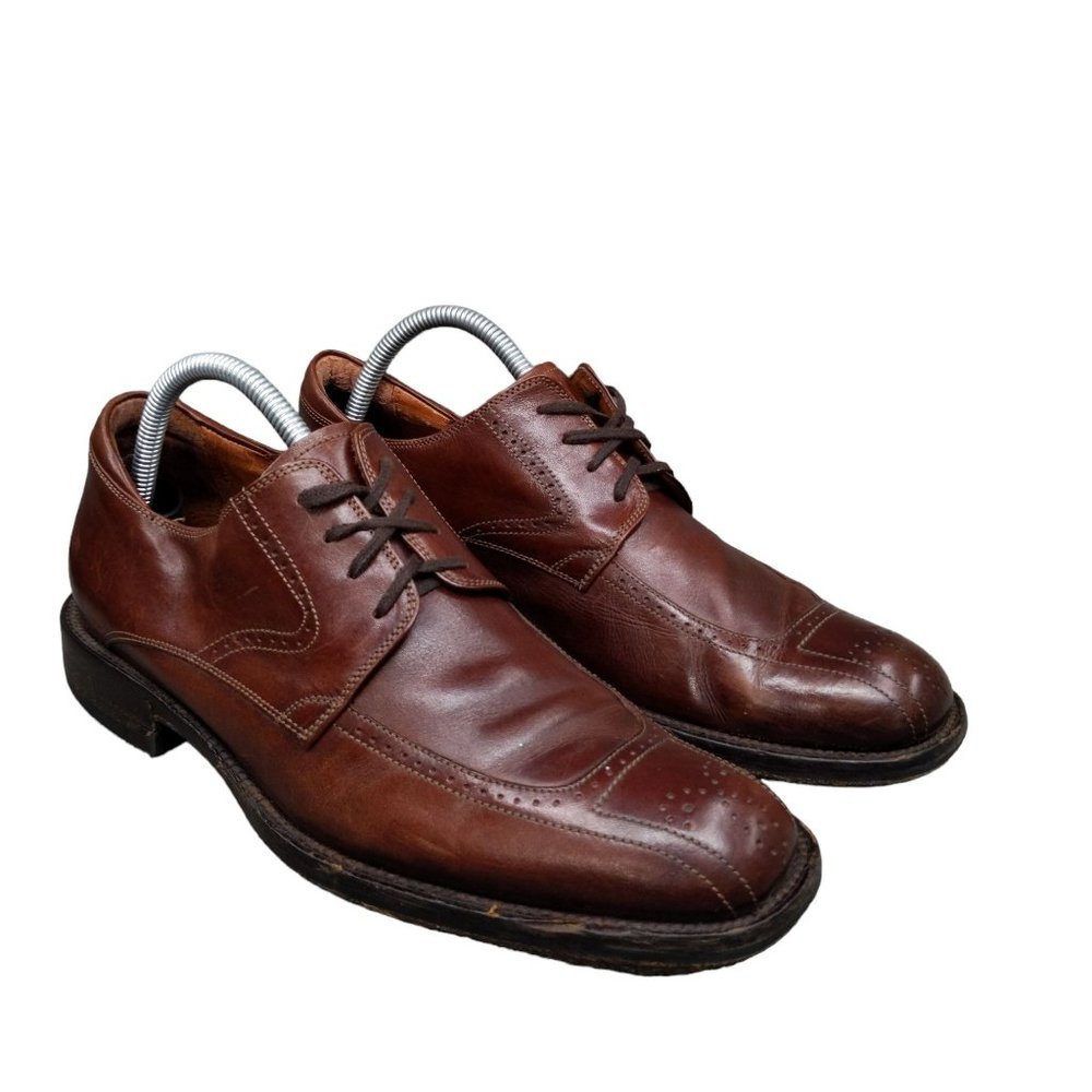 Johnston Murphy Derby Dress Shoe Mens Brown Leather Made in Italy Square Toe 8.5